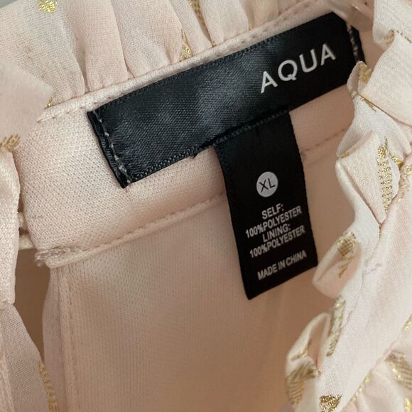 Aqua Halter Belted Mini Dress Ruffle Neck Sleeveless Lined Peach-Pink‎ Gold XL - Picture 6 of 9